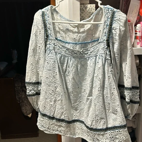 Oli & Hali Blue Washed Eyelet Laced Babydoll - Picture 1 of 6